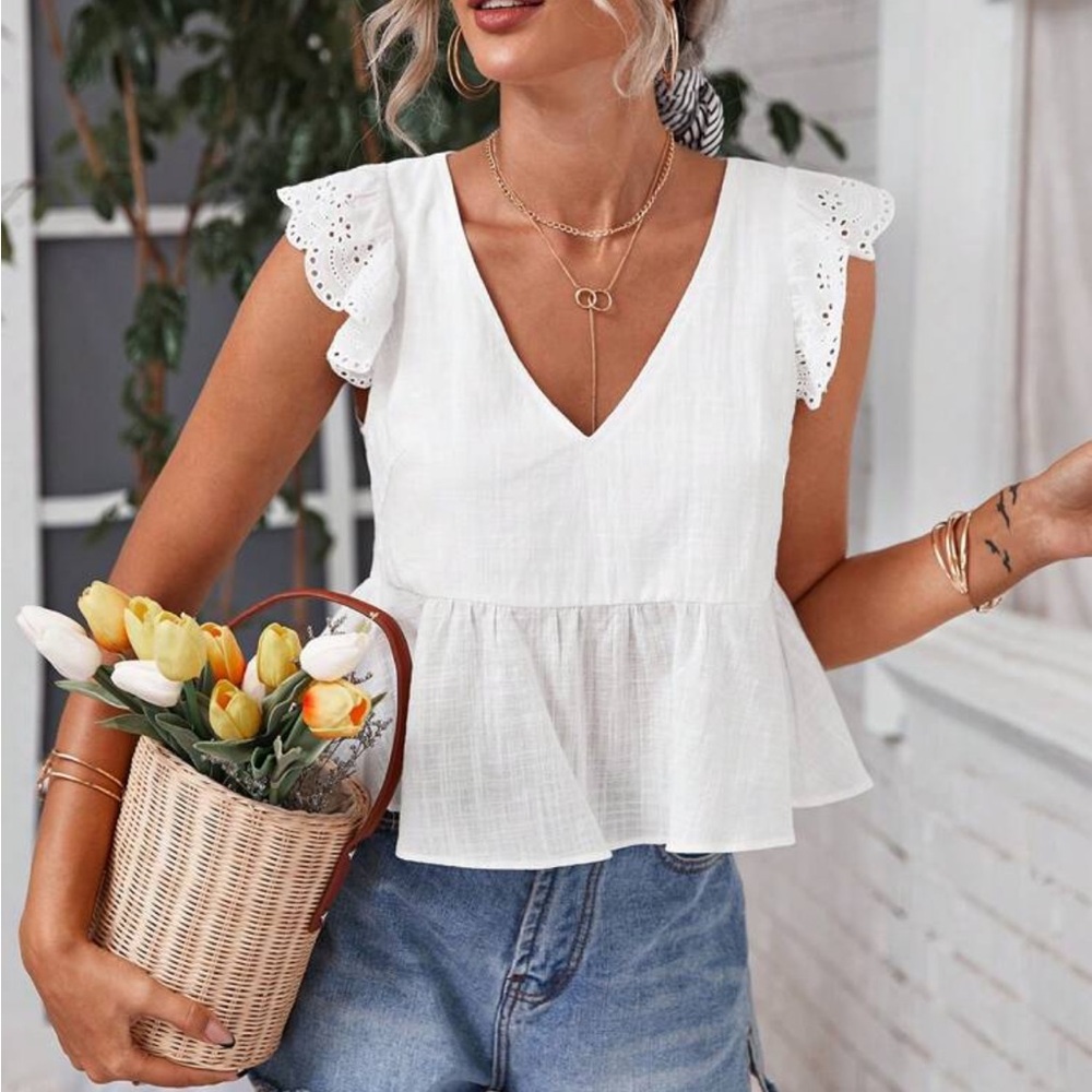 White Eyelet Sleeve Top